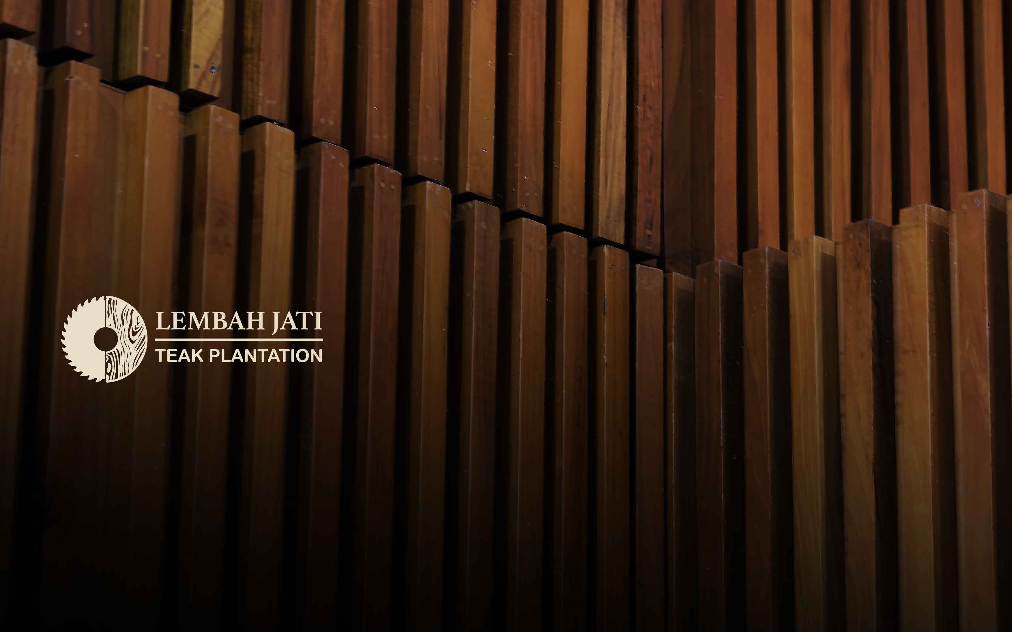 Stacked teak timber slats milled at the Lembah Jati workshop in Bali